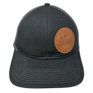 Port Authority Trucker Hat Black One Size Leather Patch Mountain Idaho Snapback